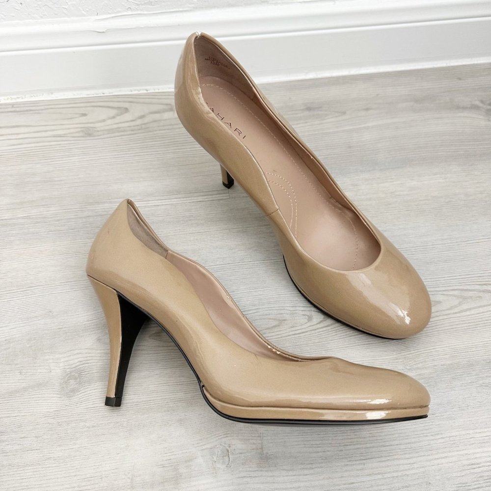 Tahari Colette Patent Leather Heels Pumps Beige Size 10